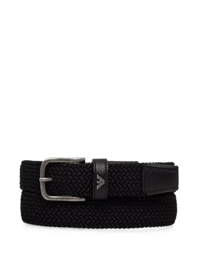 Emporio Armani Braided Leather-trim Belt In Black