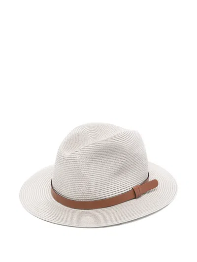 Emporio Armani Fedora Hat Wide Brim Textured Design Band In White