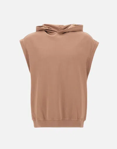 Emporio Armani Organic Cotton Hooded Sweatshirt In Light Camel Color In Brown