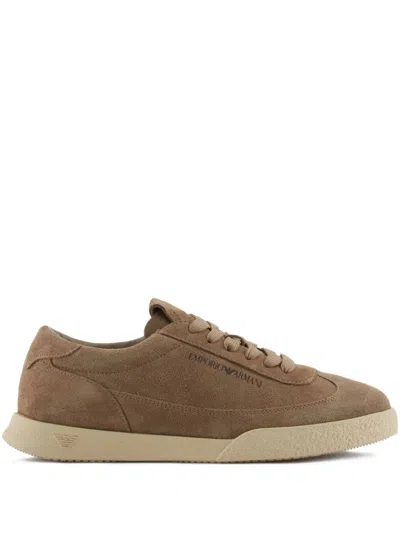 Emporio Armani Brown Calf Leather Sneakers