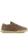 Emporio Armani Brown Calf Leather Sneakers In Neutral