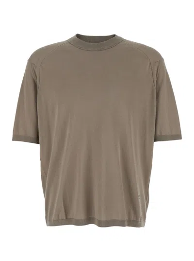Emporio Armani Brown Crewneck T-shirt With Logo Embroidery Detail In Roasted Cashew