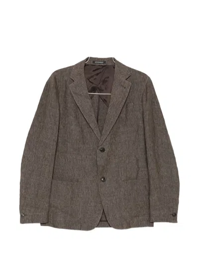 Emporio Armani Brown Linen Jacket In Gray