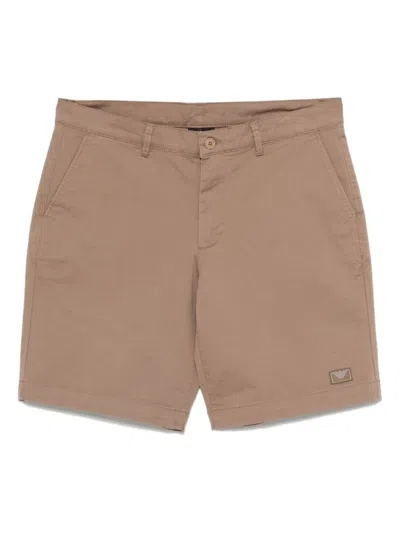 EMPORIO ARMANI BROWN LOGO COTTON SHORTS