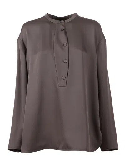 Emporio Armani Brown Silk Feel Round Neck Shirt In Gray