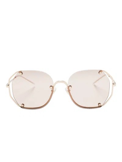 Emporio Armani Pale Gold Round Sunglasses In Neutral