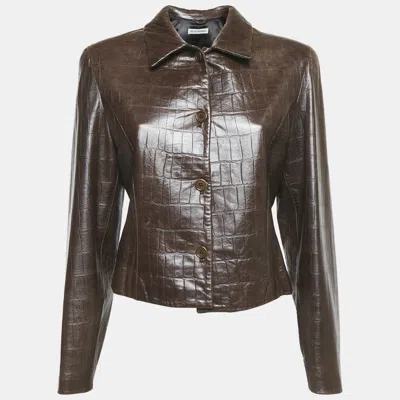 Pre-owned Emporio Armani Brown Textured Leather Jacket M
