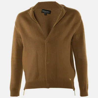 Pre-owned Emporio Armani Brown Wool Knit Button Front Cardigan S