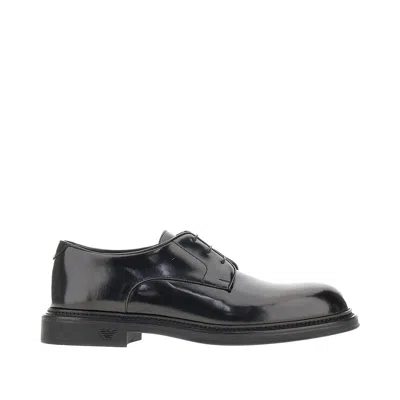 Emporio Armani Brushed Leather Laced Shoes In Black