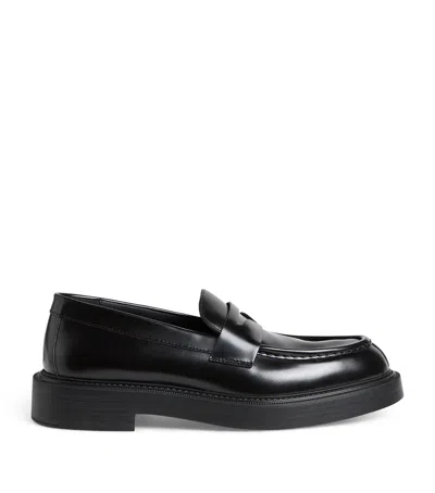 Emporio Armani Brushed Leather Loafers In Black