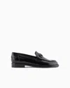Emporio Armani Official Store Brushed Leather Loafers With Eagle Plate In Black