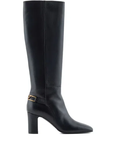 Emporio Armani Buckle-detail Block-heel Boots In Black