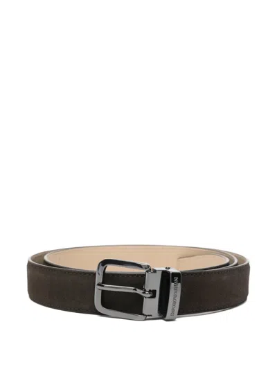 Emporio Armani Buckle Leather Belt In Burgundy