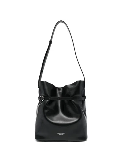 Emporio Armani Medium Leather Bucket Bag Shoulder Strap In Black