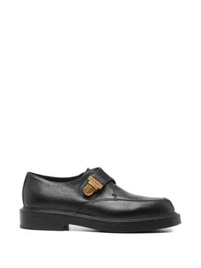 Emporio Armani Icon Pebbled Leather Chunky Monk Straps In Black