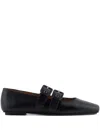 Emporio Armani Nappa-leather Square-toed Ballerinas With Double Strap In Black