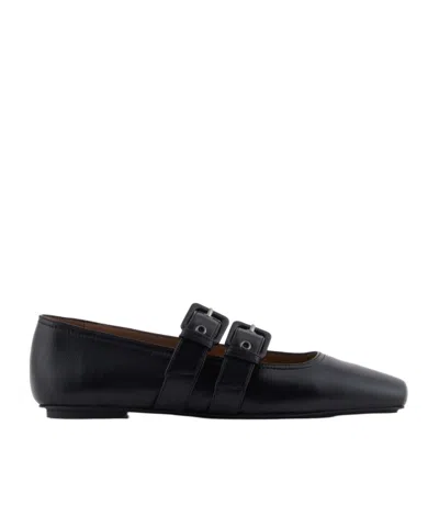 Emporio Armani Buckle-strap Ballet Flats In Black