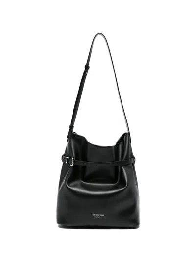 Emporio Armani Buckle Leather Bucket Bag In Black