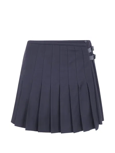 Emporio Armani Buckle-detail Pleated Mini Skirt In Blue