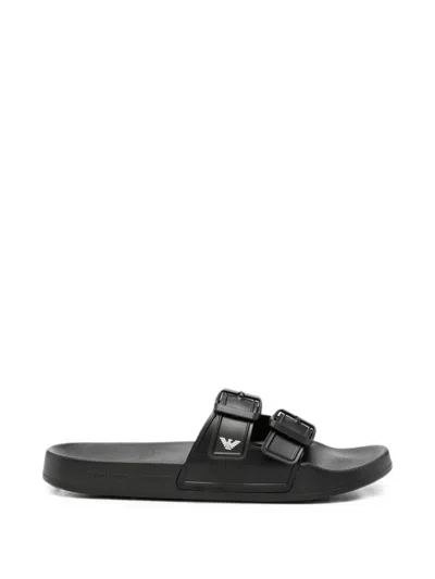 Emporio Armani Buckle-fastening Slides In Black