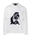 Emporio Armani French Terry Crewneck Bulldog Embroidery Sweatshirt In Bianco Caldo