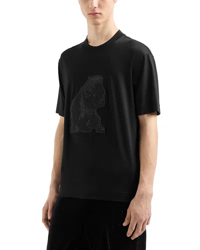 Emporio Armani Black Cotton Embroidered T-shirt