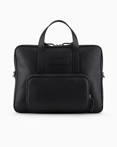 Emporio Armani Business Bag In Tumbled Leather In Black