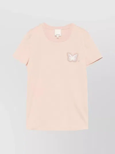 Emporio Armani Butterfly Crew Neck Organic Cotton T-shirt In Powder