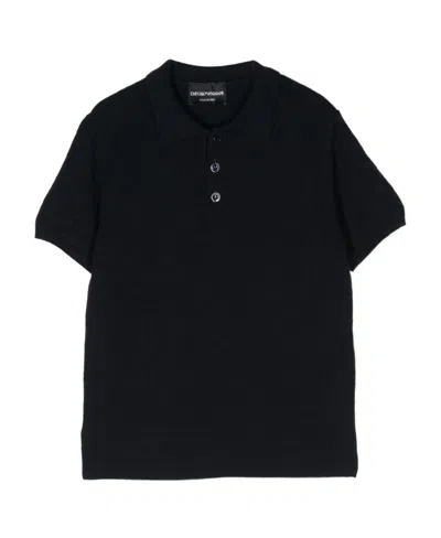 Emporio Armani Button-down Collar Polo Shirt In Black