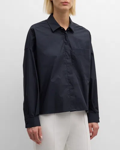 Emporio Armani Poplin Shirt With A Maxi Patch Pocket In Blue