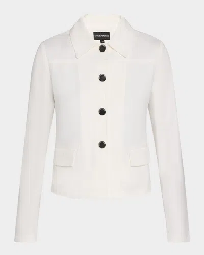 Emporio Armani Stretch Cotton Twill Jacket In Off White
