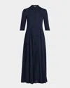 Emporio Armani Button-down Linen Chambray Maxi Dress In Navy