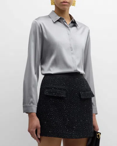 Emporio Armani Button-down Shiny Silk Blouse In Misty Grey