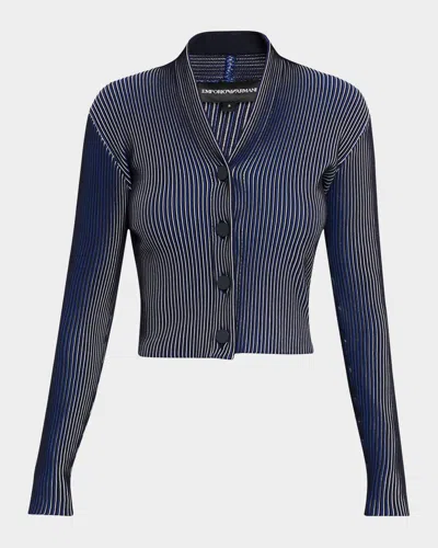 EMPORIO ARMANI BUTTON-DOWN STRIPED KNIT CARDIGAN