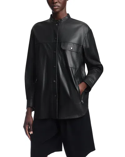Emporio Armani Button Front Long Sleeve Leather Shirt In Black