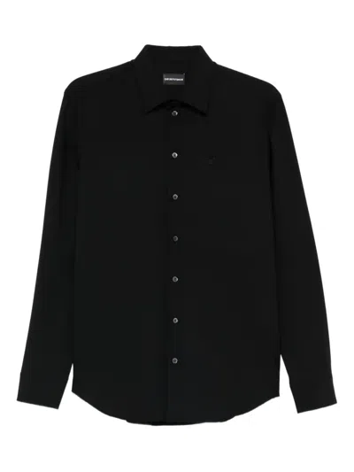 Emporio Armani Jacquard Shirt With All-over Lettering In Black