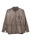 Emporio Armani Long Sleeve Leather Jacket Chest Pocket In Brown