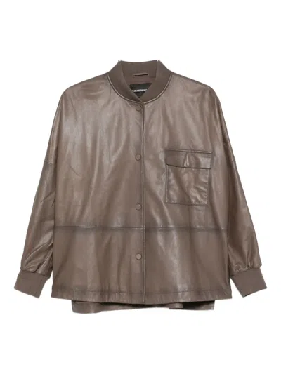 Emporio Armani Button-up Bomber Jacket In Brown