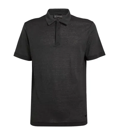 Emporio Armani Button-up Polo Shirt In Black