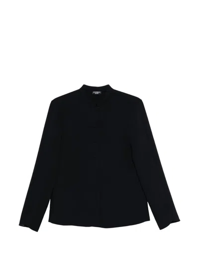 Emporio Armani Crepe Shirt Long Sleeves Mandarin Collar In Black