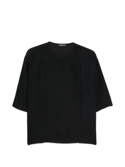Emporio Armani Button-detail Round-neck Blouse In Black