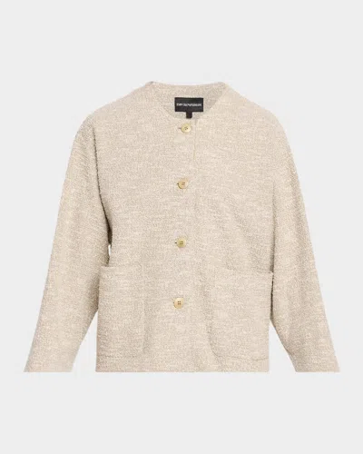 Emporio Armani Button-down Boucle Jacquard Jersey Jacket In Neutral