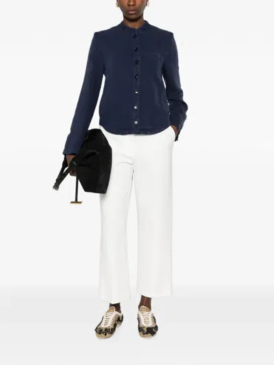 Emporio Armani Long Sleeve Band Collar Buttoned Blazer In Blue