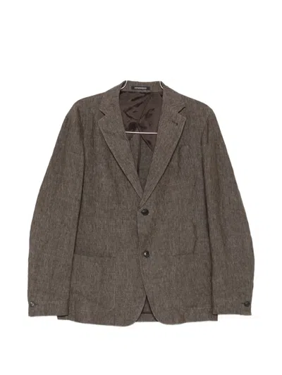 Emporio Armani Single Breasted Blazer Jacket Chest Pocket In Brown