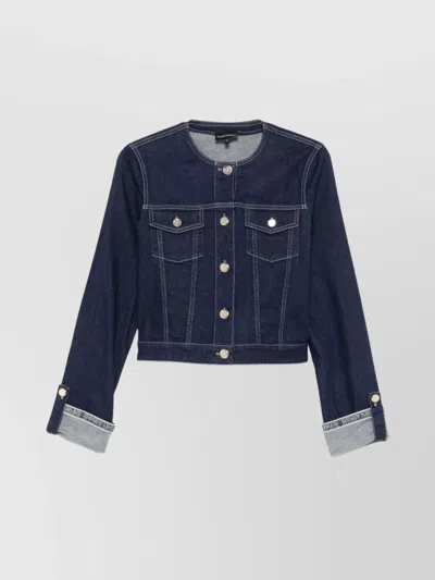 Emporio Armani Buttoned Cuffs Denim Jacket With Chest Pockets In Blue