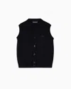 Emporio Armani Buttoned, Knit V-neck Gilet In Navy Blue