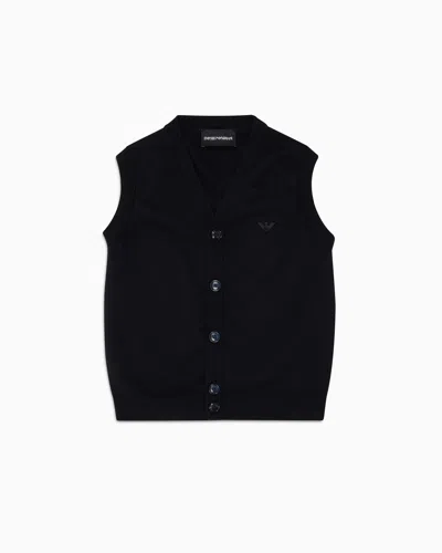 Emporio Armani Kids' Buttoned, Knit V-neck Gilet In Navy Blue