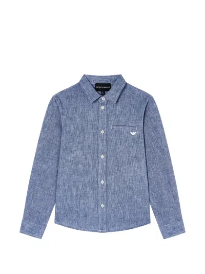 Emporio Armani Kids' Buttoned Long-sleeve Shirt In Blue