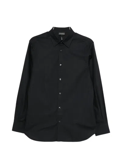 Emporio Armani Logo Cotton Shirt In Black