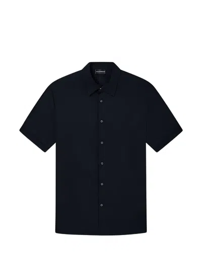Emporio Armani Cotton Shirt Casual Style Collared Zip Detail In Blue
